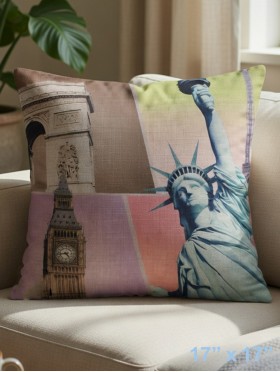 WORLD LANDMARKS PRINT CUSHION & FILLER